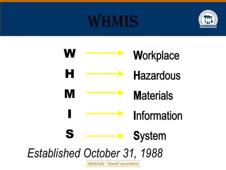 WHMIS 2003 1 W H M I S Established October 31, 1988.
