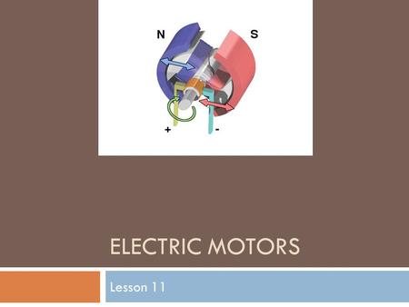 ELECTRIC MOTORS Lesson 11. The motor principle  Michael Faraday was the first person to create a device that used electromagnets with a permanent magnet.