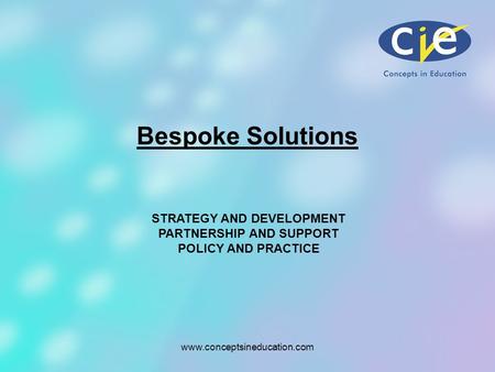 Www.conceptsineducation.com STRATEGY AND DEVELOPMENT PARTNERSHIP AND SUPPORT POLICY AND PRACTICE Bespoke Solutions.