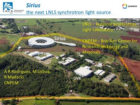 SiriusUVX LNLS – National Synchrotron Light Laboratory CNPEM – Brazilian Center for Research on Energy and Materials A R Rodrigues, M Lisboa, R Madacki.
