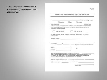 FORM 1014CA – COMPLIANCE AGREEMENT / ONE-TIME LAND APPLICATION.