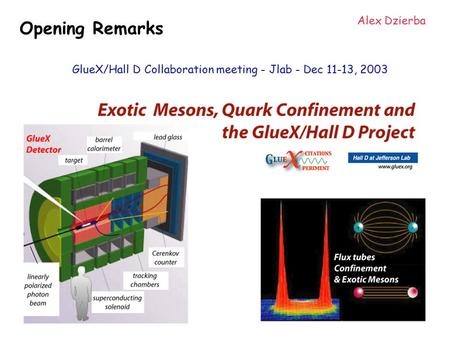 Opening Remarks Alex Dzierba GlueX/Hall D Collaboration meeting - Jlab - Dec 11-13, 2003.