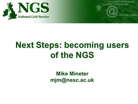 Next Steps: becoming users of the NGS Mike Mineter