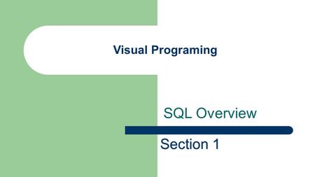 Visual Programing SQL Overview Section 1.