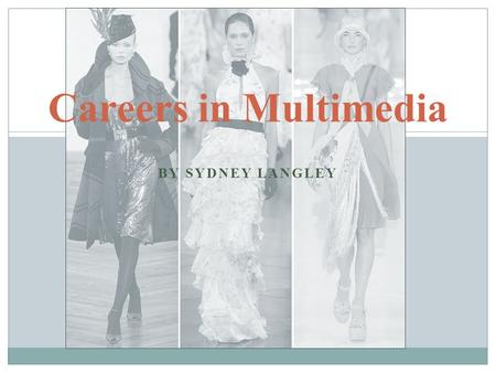 BY SYDNEY LANGLEY Careers in Multimedia. Journalism Journalism has many different facets. Some include: ० Sports ० Fashion ० World wide ० Local ० Opinion.