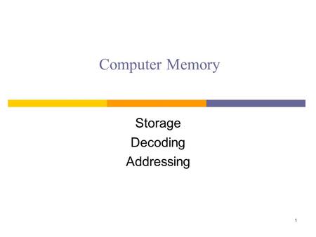 Computer Memory Storage Decoding Addressing 1. Memories We've Seen SIMM = Single Inline Memory Module DIMM = Dual IMM SODIMM = Small Outline DIMM RAM.