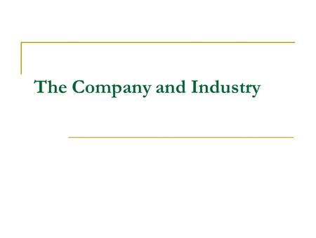 The Company and Industry. Writing and Presenting a Business Plan Chapter 2.