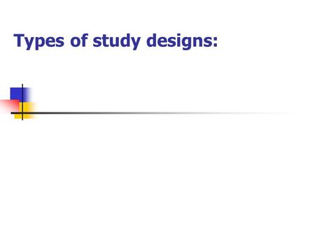 Types of study designs:. Objectives To understand the difference between descriptive and analytic studies To identify the hierarchy of study designs,
