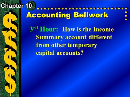 Accounting Bellwork 3 rd Hour: How is the Income Summary account different from other temporary capital accounts?