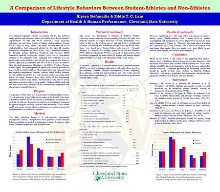 A Comparison of Lifestyle Behaviors Between Student-Athletes and Non-Athletes Alyssa Stefanadis & Eddie T. C. Lam Department of Health & Human Performance,