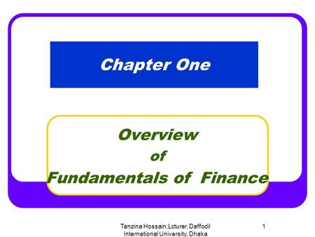Overview of Fundamentals of Finance