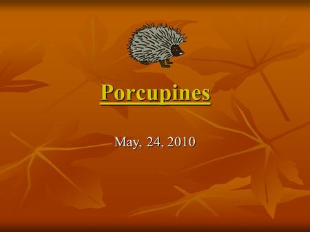 Porcupines May, 24, 2010. Introduction Do you want to learn about the fantastic porcupine? If you do read on. You will learn about the porcupines amazing.