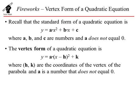 Fireworks – Vertex Form of a Quadratic Equation