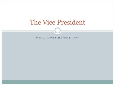 WHAT DOES HE/SHE DO? The Vice President. Presidential Succession The process by which the presidency is filled in the event of:  Removal through impeachment.