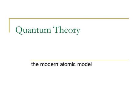 Quantum Theory the modern atomic model. Bohr Model of the Atom a quantum model proposed by Niels Bohr in 1913 It helped to explain why the atomic emission.