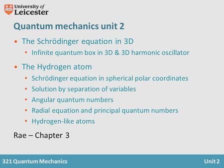Quantum mechanics unit 2