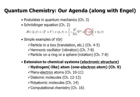 Quantum Chemistry: Our Agenda (along with Engel)