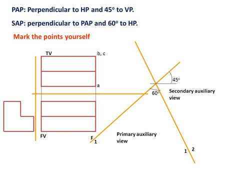 PAP: Perpendicular to HP and 45o to VP.