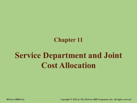 Service Department and Joint Cost Allocation