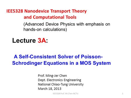 IEE5328 Nanodevice Transport Theory