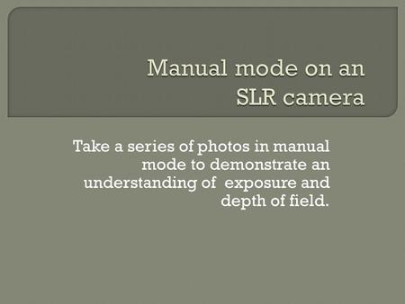 Take a series of photos in manual mode to demonstrate an understanding of exposure and depth of field.