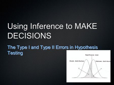 Using Inference to MAKE DECISIONS The Type I and Type II Errors in Hypothesis Testing.