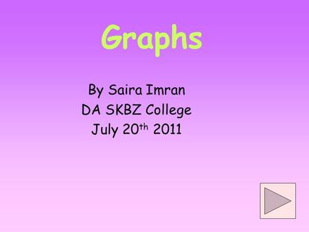 Graphs By Saira Imran DA SKBZ College July 20 th 2011.