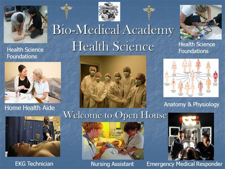 Bio-Medical Academy Health Science Welcome to Open House Home Health Aide EKG Technician Emergency Medical Responder Anatomy & Physiology Nursing Assistant.
