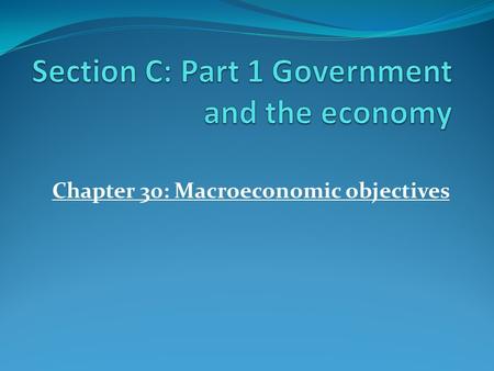 Chapter 30: Macroeconomic objectives. Review; What is Microeconomics? Brainstorm; Looks at individual parts of the economy Looks at how individuals, households.
