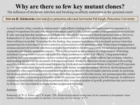 Why are there so few key mutant clones? Why are there so few key mutant clones? The influence of stochastic selection and blocking on affinity maturation.