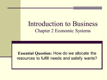 Introduction to Business Chapter 2 Economic Systems