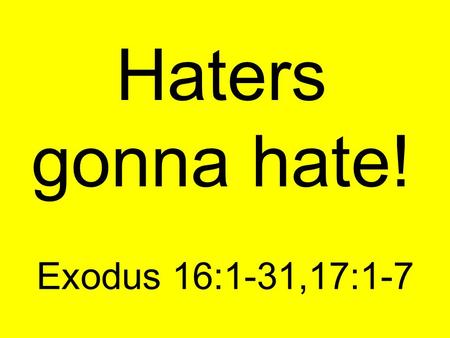 Haters gonna hate! Exodus 16:1-31,17:1-7. Who among the gods is like you, LORD? Who is like you— majestic in holiness, awesome in glory, working wonders?