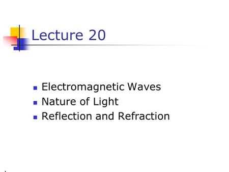 Lecture 20 Electromagnetic Waves Nature of Light
