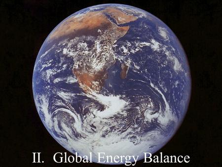 II. Global Energy Balance. A. Electromagnetic Radiation: self-propagating electric and magnetic waves. Or …. Radiation transmitted through the vacuum.