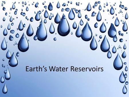 Earth’s Water Reservoirs. Introduction What do you think of when you hear the word reservoir? Living in Utah, most of us will think of a man made lake.