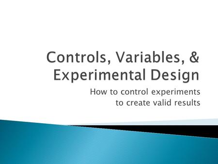 How to control experiments to create valid results.