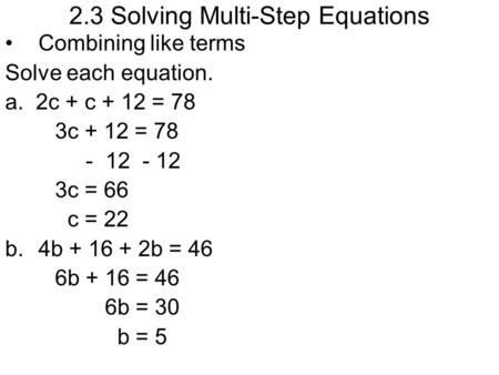 2.3 Solving Multi-Step Equations