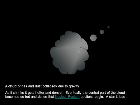 A cloud of gas and dust collapses due to gravity.