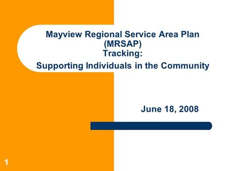 11 Mayview Regional Service Area Plan (MRSAP) Tracking: Supporting Individuals in the Community June 18, 2008.