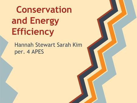 Conservation and Energy Efficiency Hannah Stewart Sarah Kim per. 4 APES.