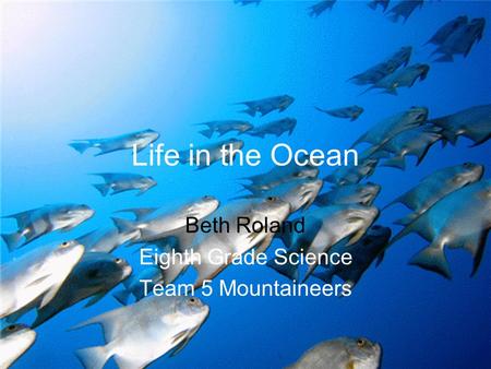 Life in the Ocean Beth Roland Eighth Grade Science Team 5 Mountaineers.