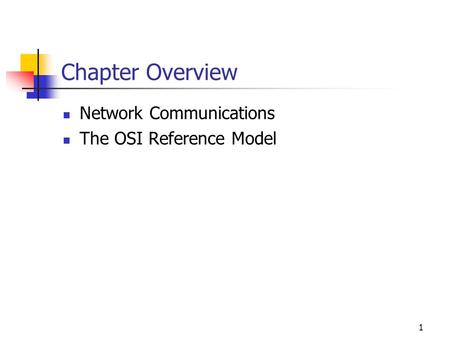 1 Chapter Overview Network Communications The OSI Reference Model.