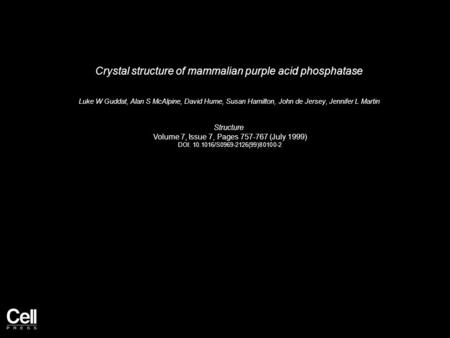 Crystal structure of mammalian purple acid phosphatase Luke W Guddat, Alan S McAlpine, David Hume, Susan Hamilton, John de Jersey, Jennifer L Martin Structure.
