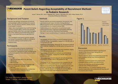 Parent Beliefs Regarding Acceptability of Recruitment Methods in Pediatric Research Susan T. Heinze, M.S., Amy J. Majewski, B.A., Elaine C. Bennaton, B.A.,