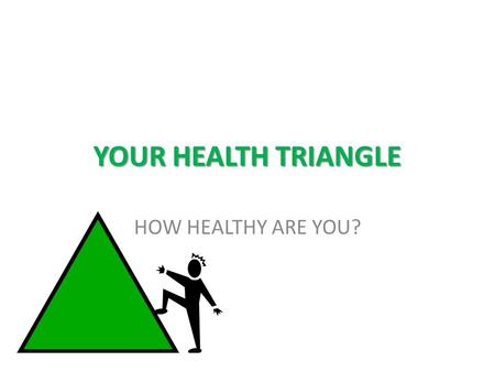 YOUR HEALTH TRIANGLE HOW HEALTHY ARE YOU?. PHYSICAL HEALTH LABEL YOUR PAPER PHYSICAL HEALTH 1) 2) 3) 4) 5) 6)