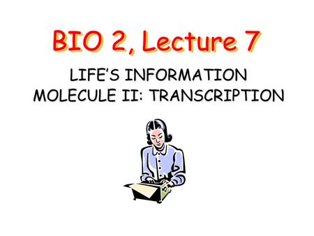 BIO 2, Lecture 7 LIFE’S INFORMATION MOLECULE II: TRANSCRIPTION.