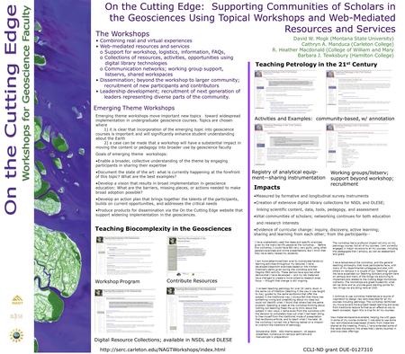 On the Cutting Edge: Supporting Communities of Scholars in the Geosciences Using Topical Workshops and Web-Mediated Resources and Services The Workshops.