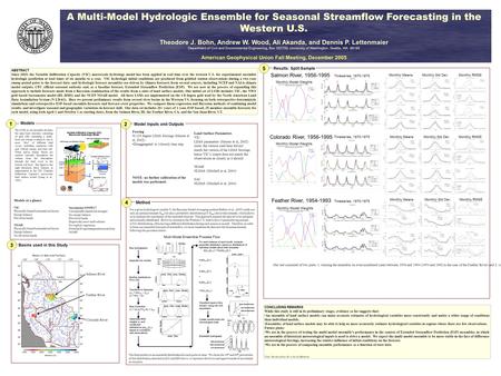 A Multi-Model Hydrologic Ensemble for Seasonal Streamflow Forecasting in the Western U.S. Theodore J. Bohn, Andrew W. Wood, Ali Akanda, and Dennis P. Lettenmaier.