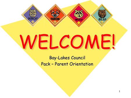 1 WELCOME!WELCOME! Bay-Lakes Council Pack – Parent Orientation.