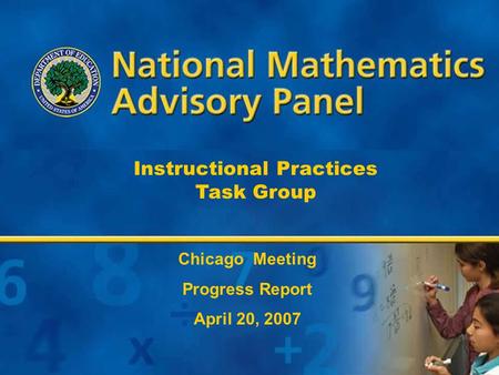 1 Instructional Practices Task Group Chicago Meeting Progress Report April 20, 2007.